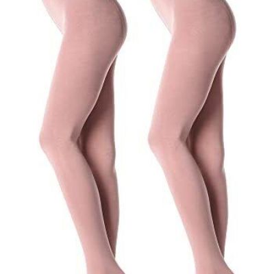 2 Pairs Fleece Lined Tights for Women - 100D Opaque Warm Winter Small Nude 2